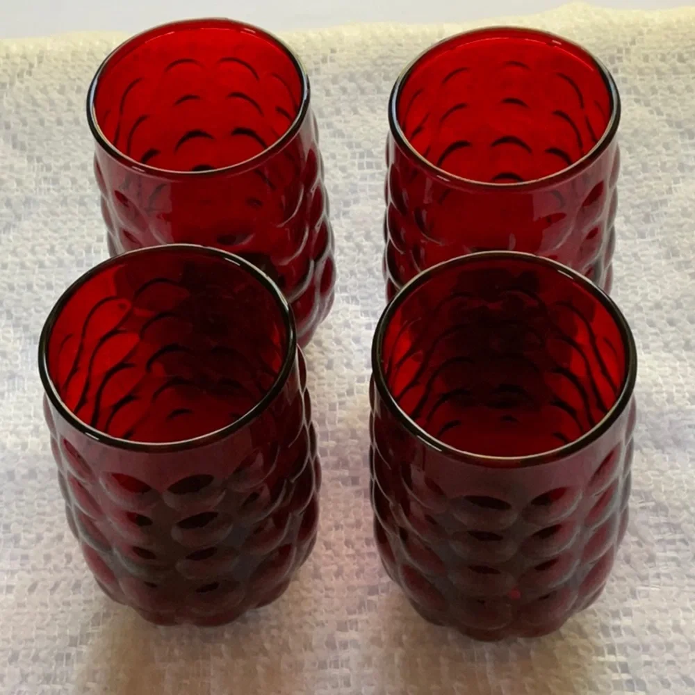 Vintage Anchor Hocking Royal Ruby Red Bubble Small Juice Glasses 6 OZ Set of 4